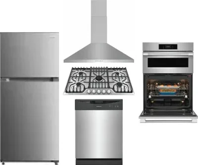 5 Piece Package Includes Refrigerator, Cooktop, Wall Oven, Hood And Dishwasher