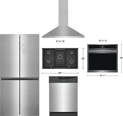 5 Piece Package Includes Refrigerator, Cooktop, Wall Oven, Hood And Dishwasher