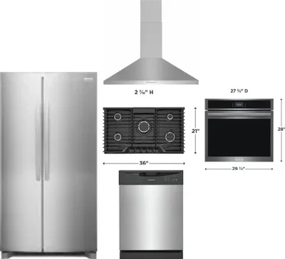 5 Piece Package Includes Refrigerator, Cooktop, Wall Oven, Hood And Dishwasher
