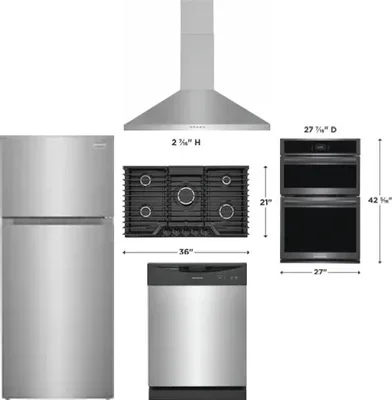 5 Piece Package Includes Refrigerator, Cooktop, Wall Oven, Hood And Dishwasher