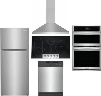 5 Piece Package Includes Refrigerator, Cooktop, Wall Oven, Hood And Dishwasher
