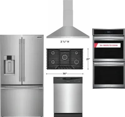 5 Piece Package Includes Refrigerator, Cooktop, Wall Oven, Hood And Dishwasher