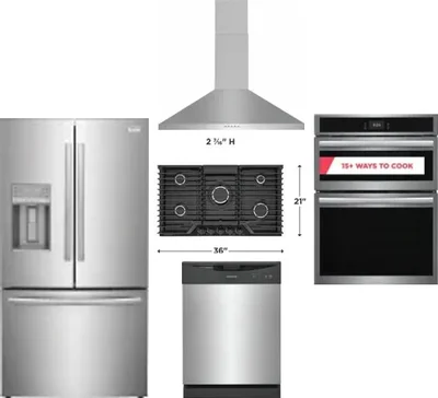 5 Piece Package Includes Refrigerator, Cooktop, Wall Oven, Hood And Dishwasher