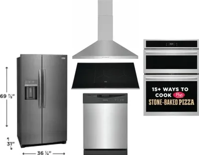 5 Piece Package Includes Refrigerator, Cooktop, Wall Oven, Hood And Dishwasher