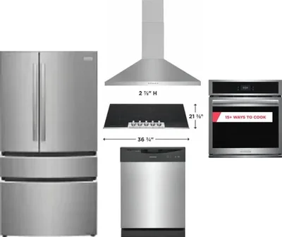 5 Piece Package Includes Refrigerator, Cooktop, Wall Oven, Hood And Dishwasher