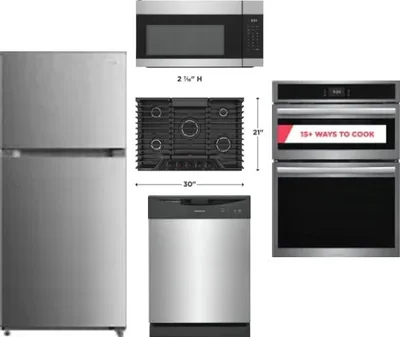 5 Piece Package Includes Refrigerator, Cooktop, Wall Oven, Microwave And Dishwasher