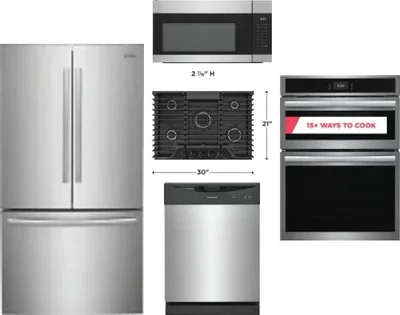 5 Piece Package Includes Refrigerator, Cooktop, Wall Oven, Microwave And Dishwasher