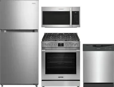 4 Piece Package Includes Refrigerator, Range, Microwave And Dishwasher