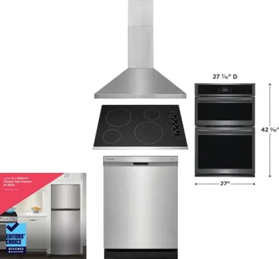 5 Piece Package Includes Refrigerator, Cooktop, Wall Oven, Hood And Dishwasher