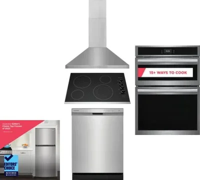 5 Piece Package Includes Refrigerator, Cooktop, Wall Oven, Hood And Dishwasher