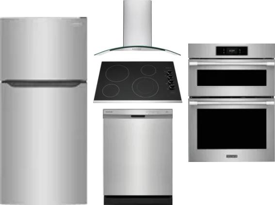 5 Piece Package Includes Refrigerator, Cooktop, Wall Oven, Hood And Dishwasher