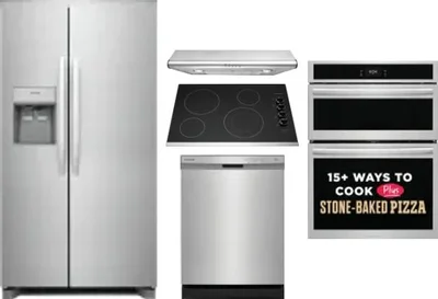 5 Piece Package Includes Refrigerator, Cooktop, Wall Oven, Hood And Dishwasher