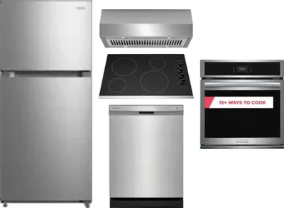 5 Piece Package Includes Refrigerator, Cooktop, Wall Oven, Hood And Dishwasher