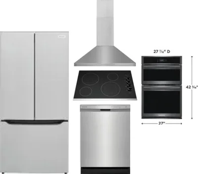 5 Piece Package Includes Refrigerator, Cooktop, Wall Oven, Hood And Dishwasher