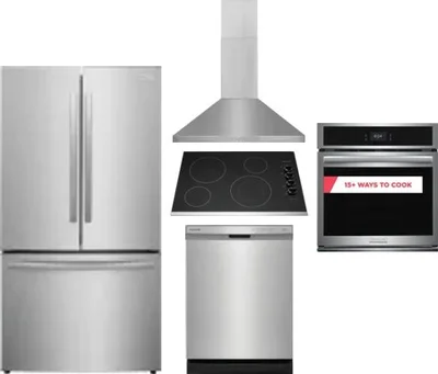 5 Piece Package Includes Refrigerator, Cooktop, Wall Oven, Hood And Dishwasher