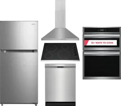 5 Piece Package Includes Refrigerator, Cooktop, Wall Oven, Hood And Dishwasher