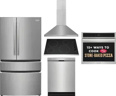 5 Piece Package Includes Refrigerator, Cooktop, Wall Oven, Hood And Dishwasher