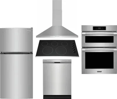 5 Piece Package Includes Refrigerator, Cooktop, Wall Oven, Hood And Dishwasher