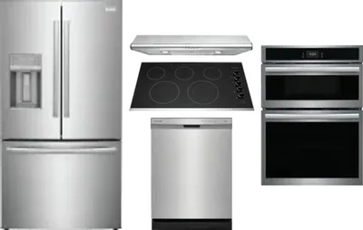 5 Piece Package Includes Refrigerator, Cooktop, Wall Oven, Hood And Dishwasher