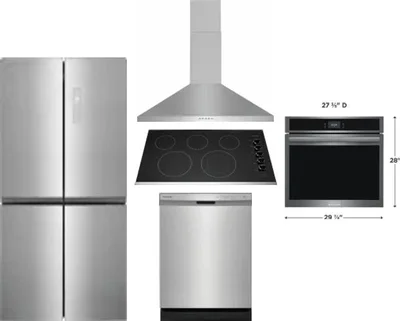 5 Piece Package Includes Refrigerator, Cooktop, Wall Oven, Hood And Dishwasher