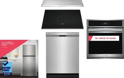 5 Piece Package Includes Refrigerator, Cooktop, Wall Oven, Hood And Dishwasher