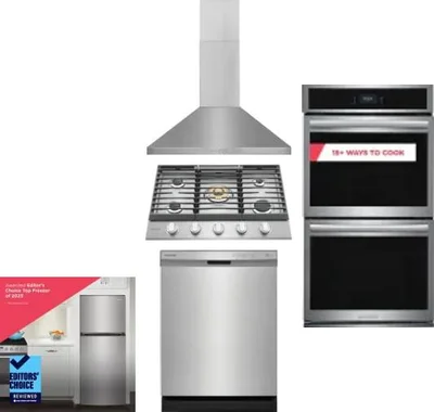 5 Piece Package Includes Refrigerator, Cooktop, Wall Oven, Hood And Dishwasher