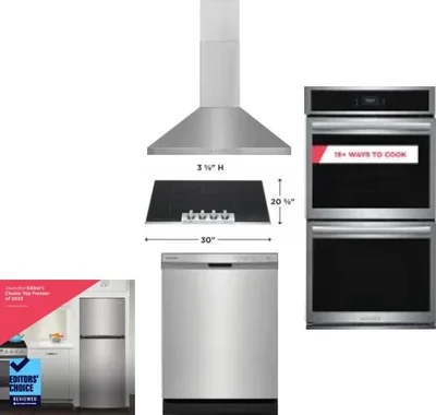 5 Piece Package Includes Refrigerator, Cooktop, Wall Oven, Hood And Dishwasher