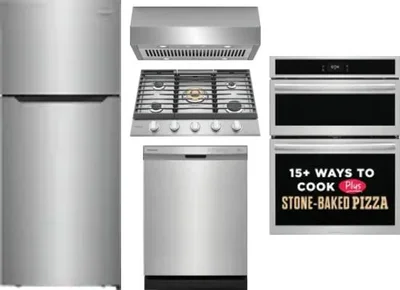 5 Piece Package Includes Refrigerator, Cooktop, Wall Oven, Hood And Dishwasher