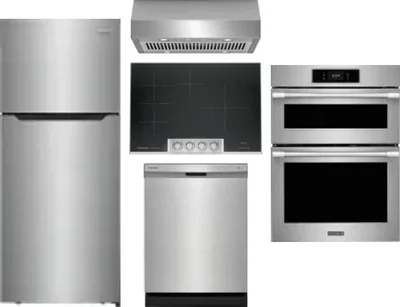 5 Piece Package Includes Refrigerator, Cooktop, Wall Oven, Hood And Dishwasher