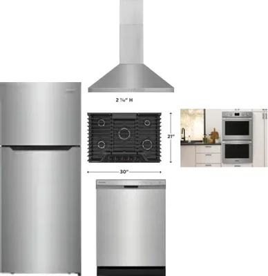 5 Piece Package Includes Refrigerator, Cooktop, Wall Oven, Hood And Dishwasher