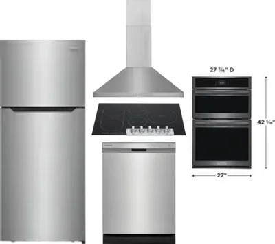 5 Piece Package Includes Refrigerator, Cooktop, Wall Oven, Hood And Dishwasher
