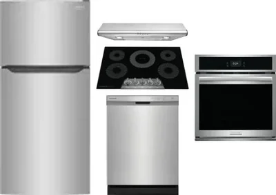 5 Piece Package Includes Refrigerator, Cooktop, Wall Oven, Hood And Dishwasher