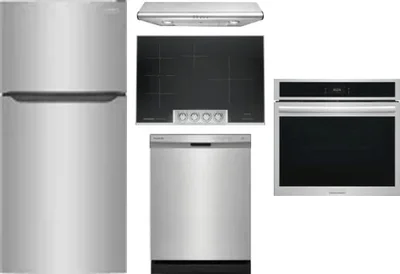 5 Piece Package Includes Refrigerator, Cooktop, Wall Oven, Hood And Dishwasher
