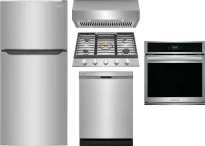 5 Piece Package Includes Refrigerator, Cooktop, Wall Oven, Hood And Dishwasher