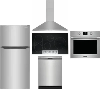 5 Piece Package Includes Refrigerator, Cooktop, Wall Oven, Hood And Dishwasher