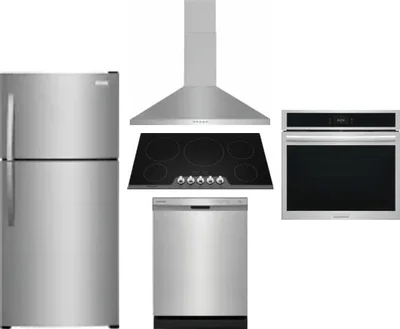 5 Piece Package Includes Refrigerator, Cooktop, Wall Oven, Hood And Dishwasher