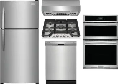5 Piece Package Includes Refrigerator, Cooktop, Wall Oven, Hood And Dishwasher