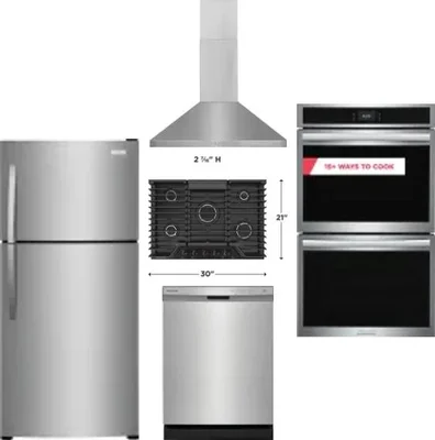 5 Piece Package Includes Refrigerator, Cooktop, Wall Oven, Hood And Dishwasher