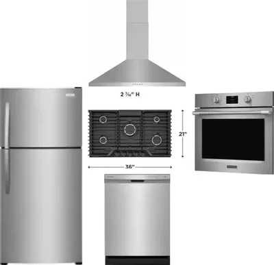 5 Piece Package Includes Refrigerator, Cooktop, Wall Oven, Hood And Dishwasher