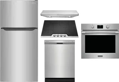 5 Piece Package Includes Refrigerator, Cooktop, Wall Oven, Hood And Dishwasher
