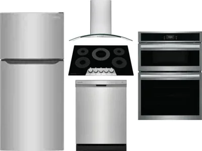 5 Piece Package Includes Refrigerator, Cooktop, Wall Oven, Hood And Dishwasher