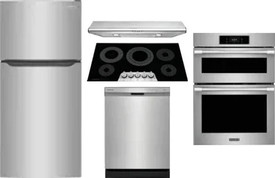 5 Piece Package Includes Refrigerator, Cooktop, Wall Oven, Hood And Dishwasher