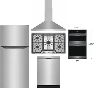 5 Piece Package Includes Refrigerator, Cooktop, Wall Oven, Hood And Dishwasher