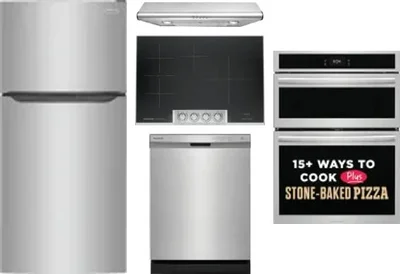 5 Piece Package Includes Refrigerator, Cooktop, Wall Oven, Hood And Dishwasher