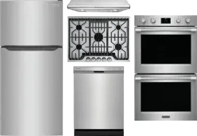 5 Piece Package Includes Refrigerator, Cooktop, Wall Oven, Hood And Dishwasher