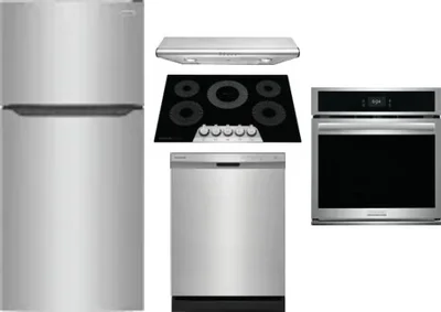5 Piece Package Includes Refrigerator, Cooktop, Wall Oven, Hood And Dishwasher