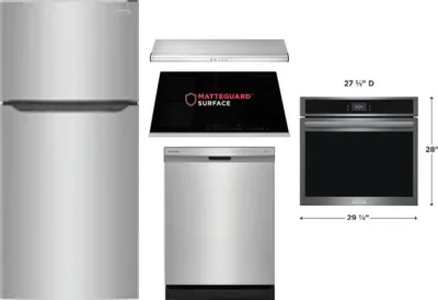 5 Piece Package Includes Refrigerator, Cooktop, Wall Oven, Hood And Dishwasher