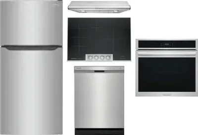 5 Piece Package Includes Refrigerator, Cooktop, Wall Oven, Hood And Dishwasher