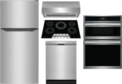 5 Piece Package Includes Refrigerator, Cooktop, Wall Oven, Hood And Dishwasher