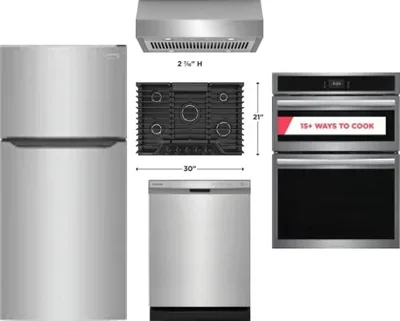 5 Piece Package Includes Refrigerator, Cooktop, Wall Oven, Hood And Dishwasher